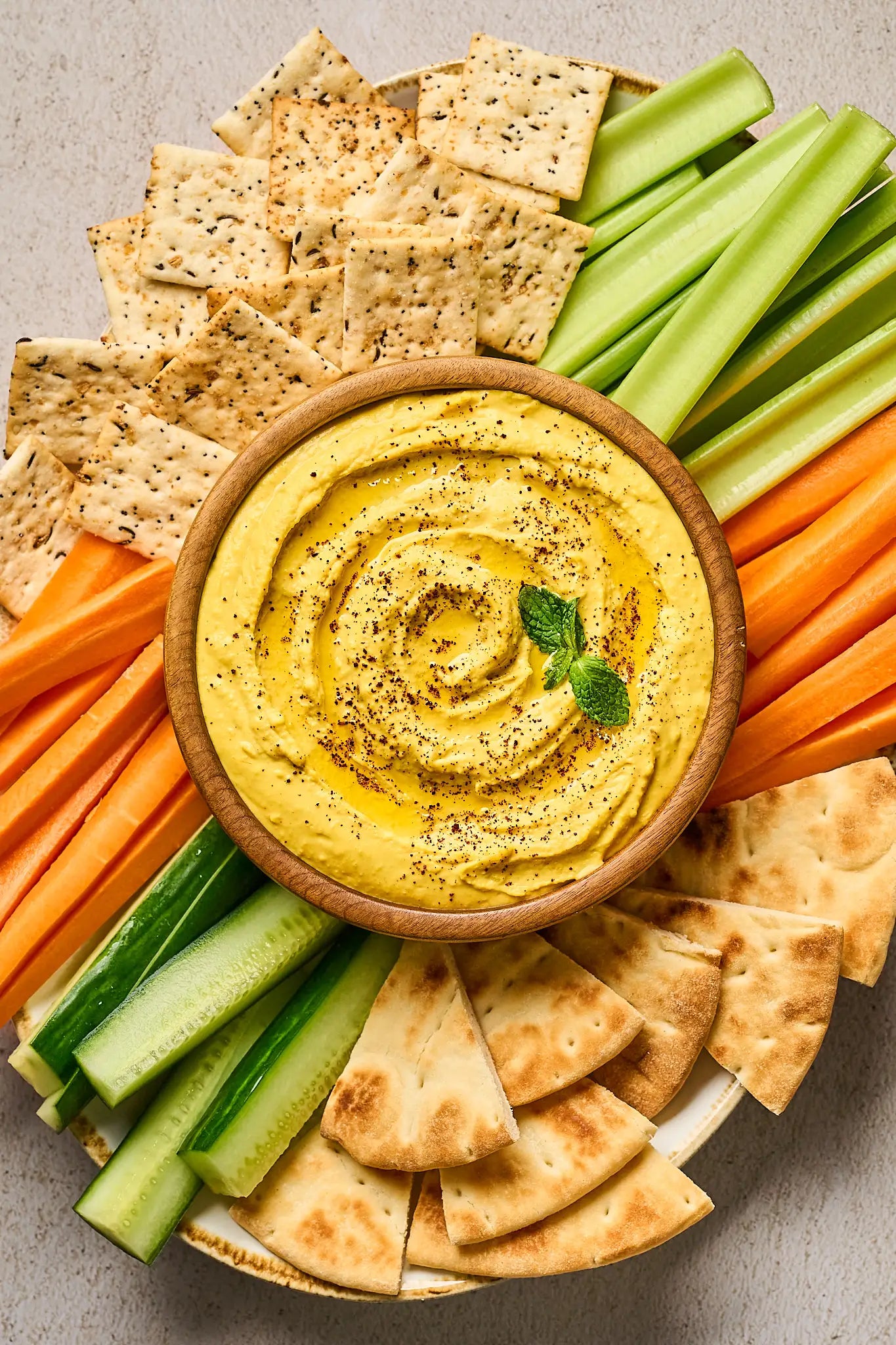 A serving of Mung Mix lentil hummus
