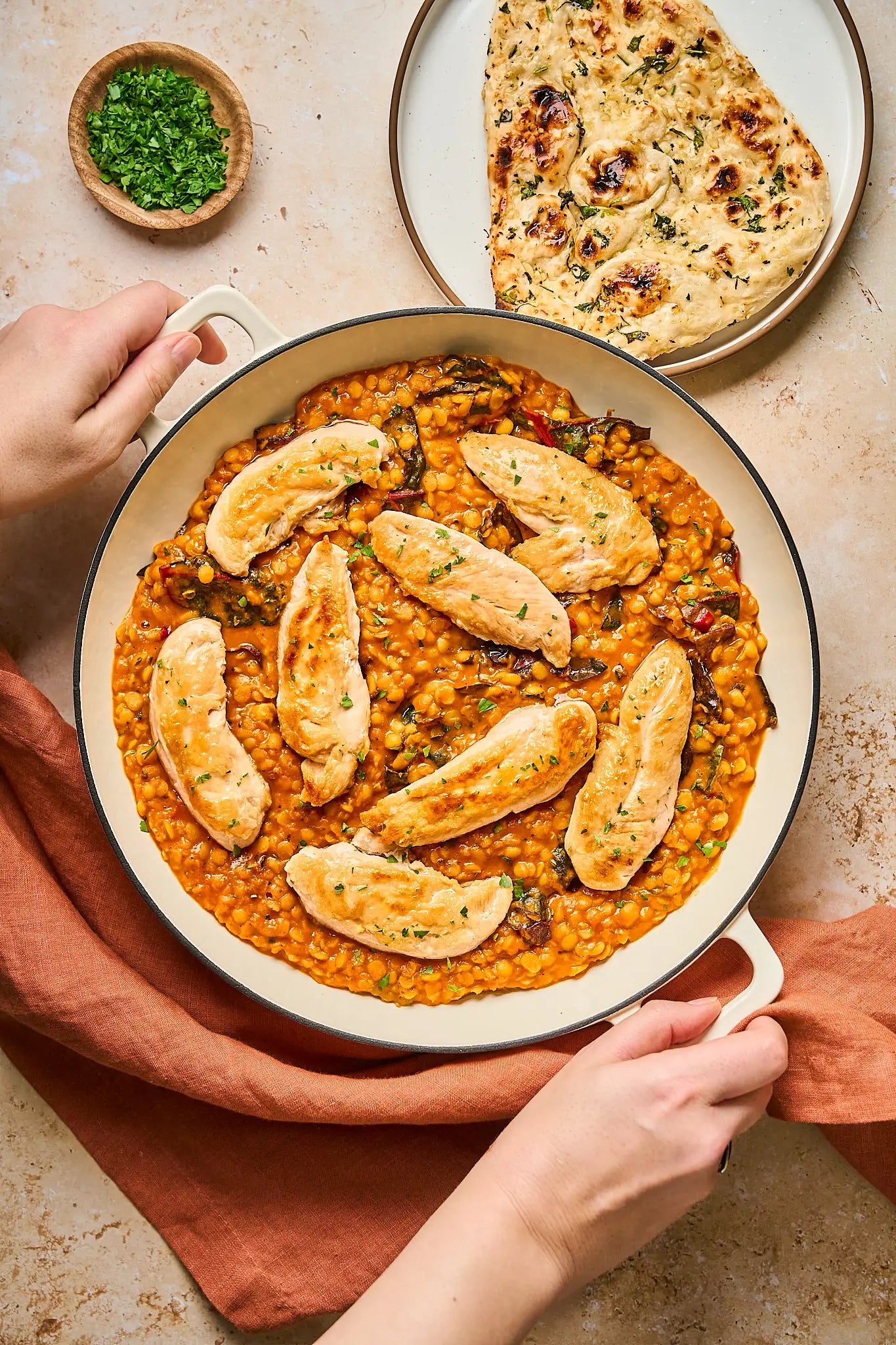 A serving of Sunny Toor one-pot chicken and lentils