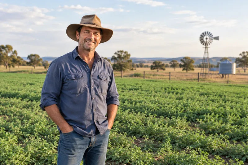 Ben, a lentil grower in Australia, in the field